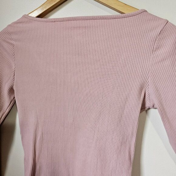 EUC PINK VICTORIA'S SECRET PINK RIBBED STRETCH LONGSLEEVES BODYSUIT M - Picture 4 of 12